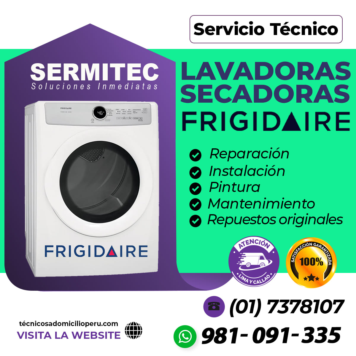 A domicilio!  Servicio técnico FRIGIDAIRE- Lavadoras-  (981091335) / LOS OLIVOS